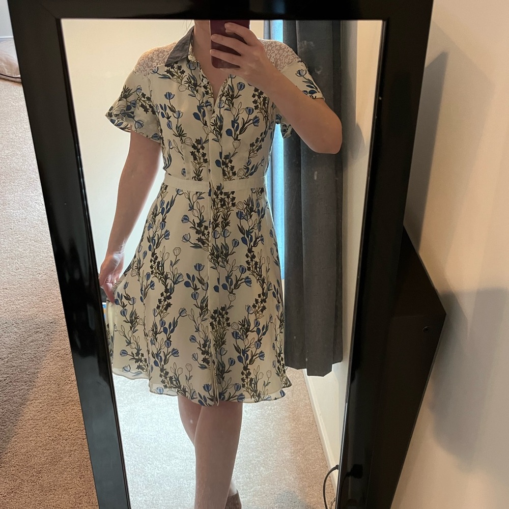 Draper James Blue and Cream Floral Midi Dress